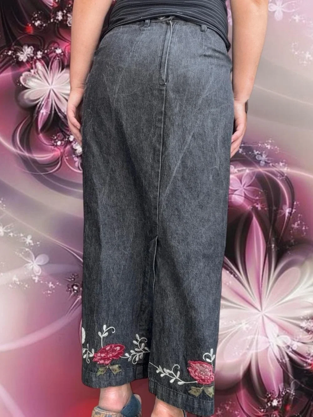 vtg 90s embroidered denim maxi skirt - denim & co, 100% cotton, sz xs